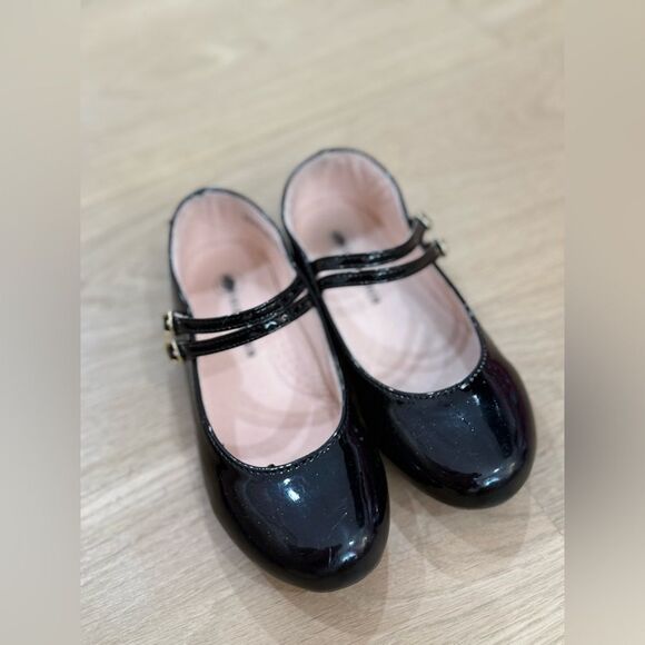 Black Kids Shoes with Gold Buckles - Picture 2 of 5